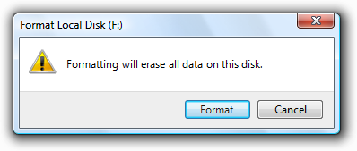 screen shot of formatting warning and format button