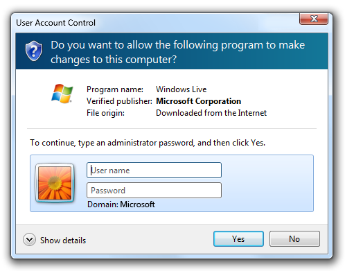 screen shot of message asking for password