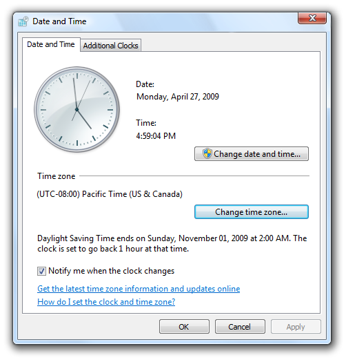 screen shot of date and time dialog box
