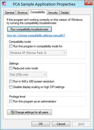 using the compatibility tab