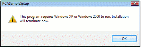app fails to run with a windows version check message dialog