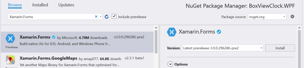 Select the NuGet package Select the NuGet package