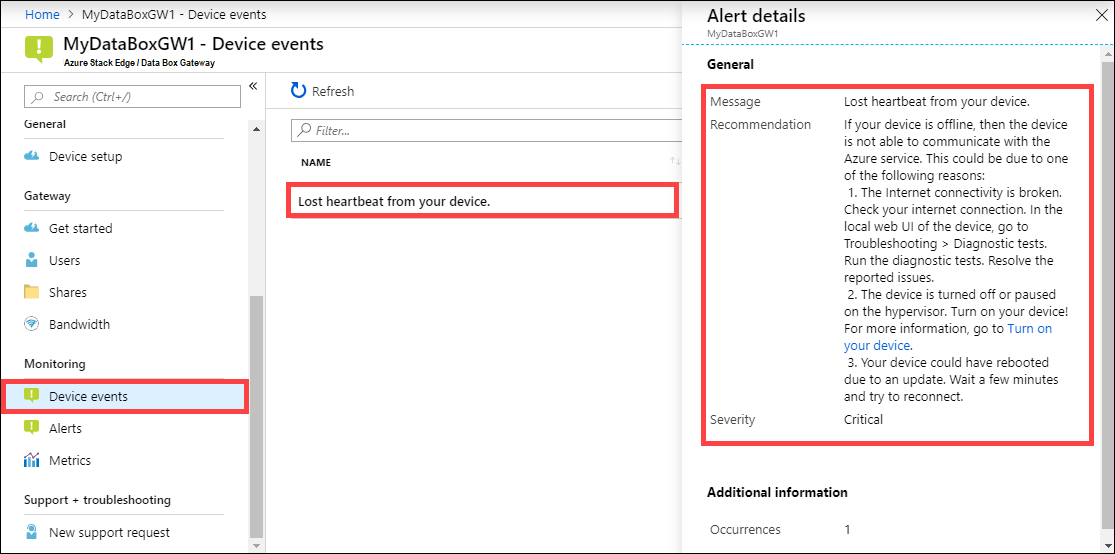 Screenshot showing alert details on the 