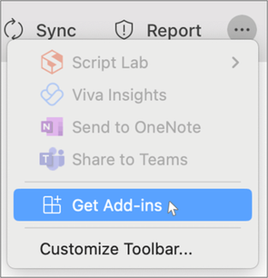 从 Outlook on Mac 中的省略号按钮中选择“获取加载项”选项。