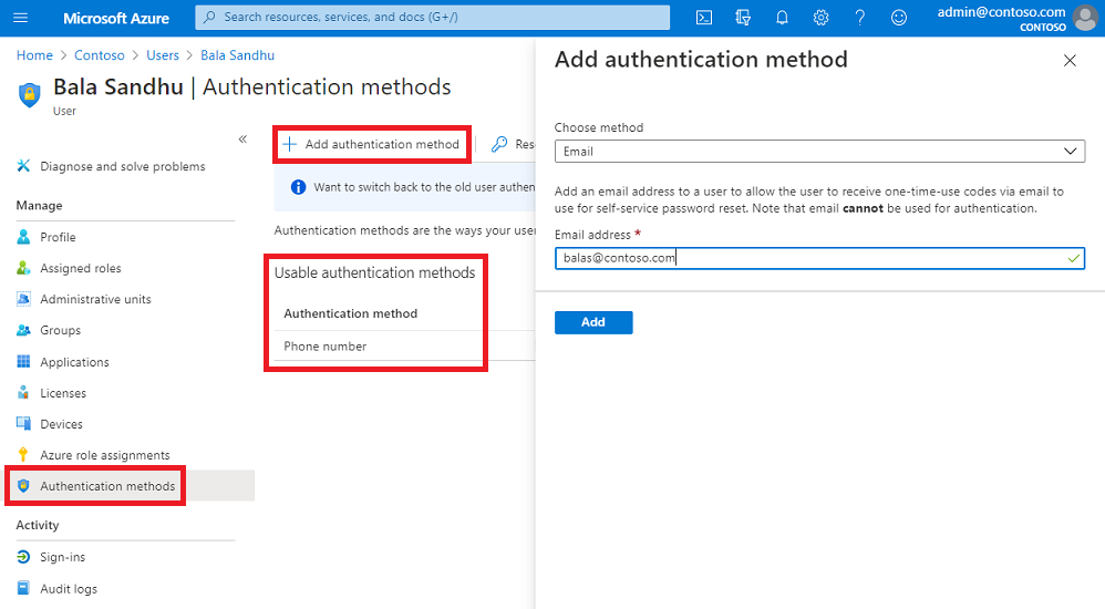 Screenshot of how to manage authentication methods