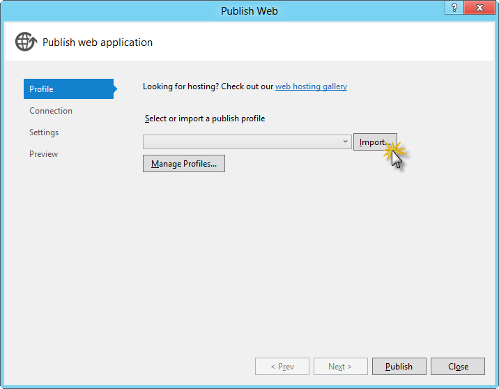 入發行設定檔 匯入發佈設定檔 匯