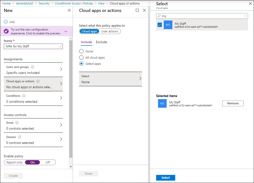 Create a Conditional Access policy for the My Staff app