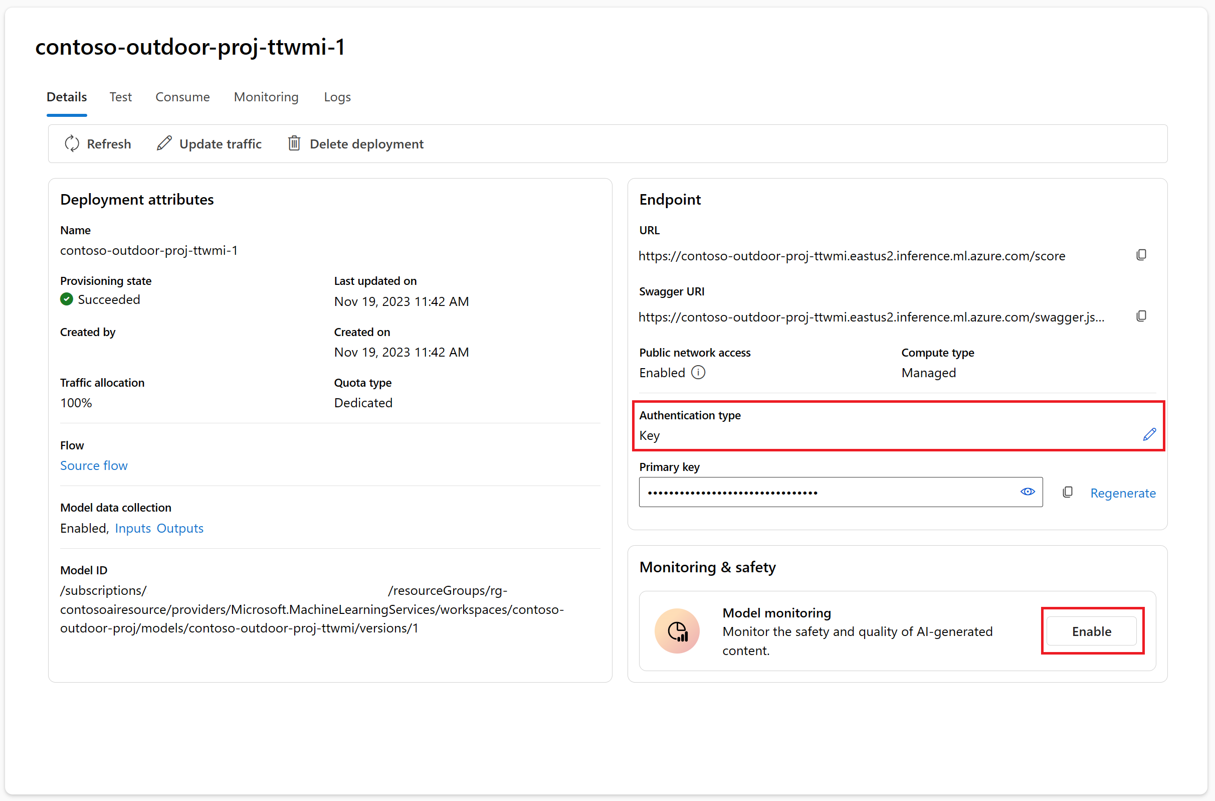 提示流程部署詳細數據頁面的螢幕快照。