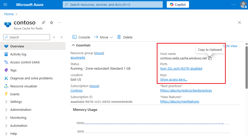 Azure Redis 快取屬性