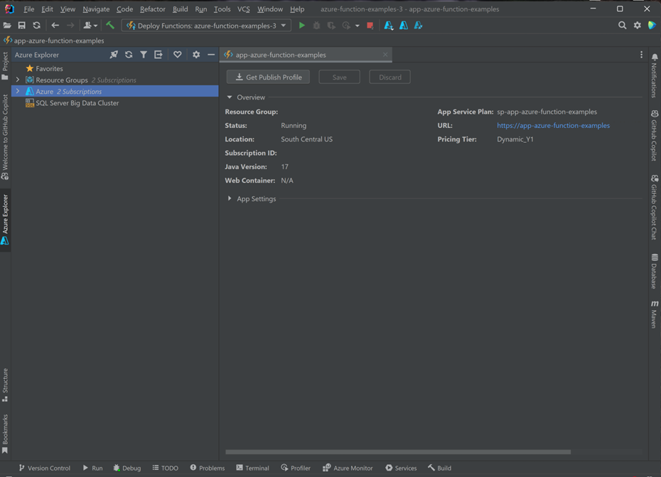 顯示函式應用程式屬性。