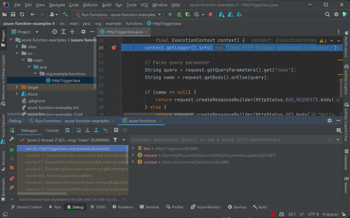 本機偵錯函式應用程式中斷。