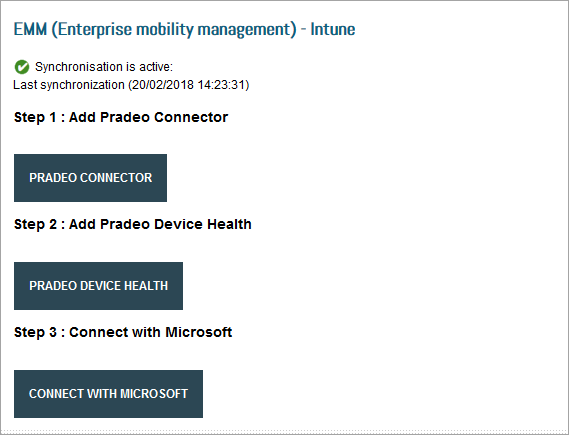 Pradeo EMM Intune 視窗的螢幕快照