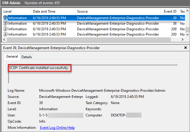 Windows 應用程式記錄檔中事件 39 的螢幕快照。