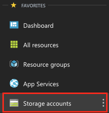 favorites section of Azure portal showing storage accounts item