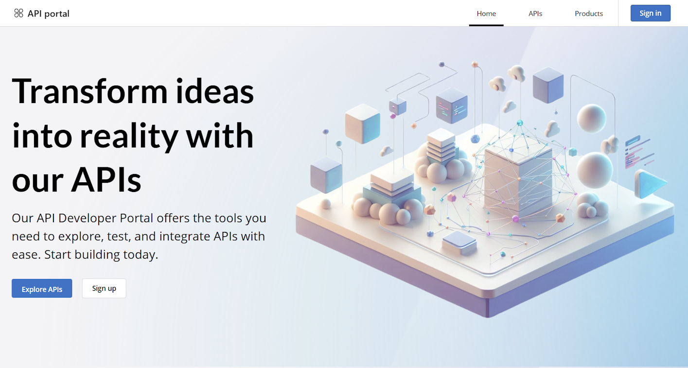 API 管理开发人员门户的屏幕截图。