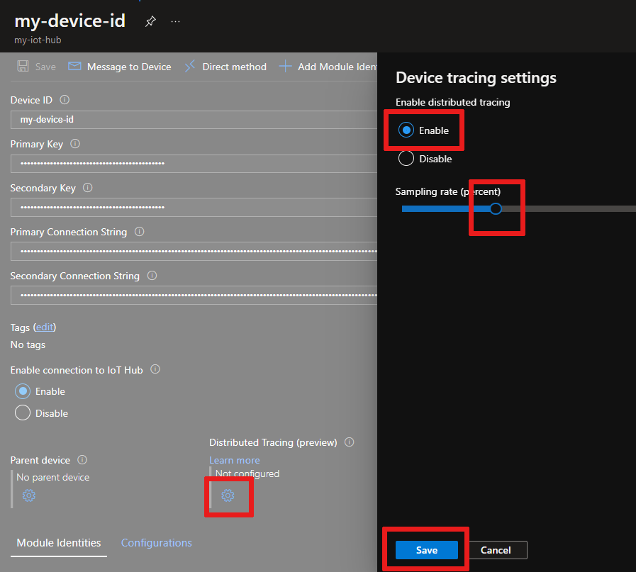 显示如何在 Azure 门户中启用分布式跟踪的屏幕截图。