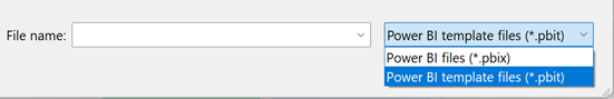 “打开”对话框中显示的 Power BI 模板文件类型的屏幕截图