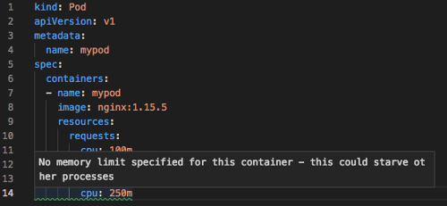 VS Code extension for Kubernetes warning about missing memory limits