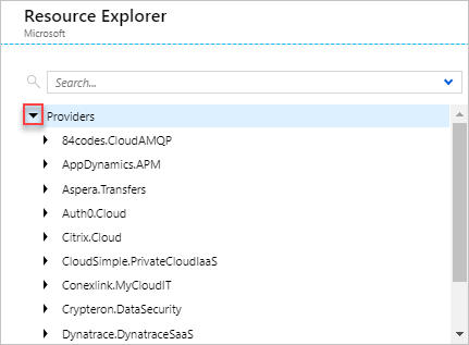 Screenshot of expanding the Providers section in the Azure Resource Explorer.