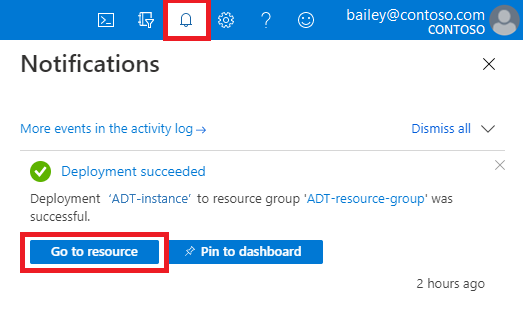 在 Azure 门户中显示成功部署并突出显示“转到资源”按钮的 Azure 通知的屏幕截图。
