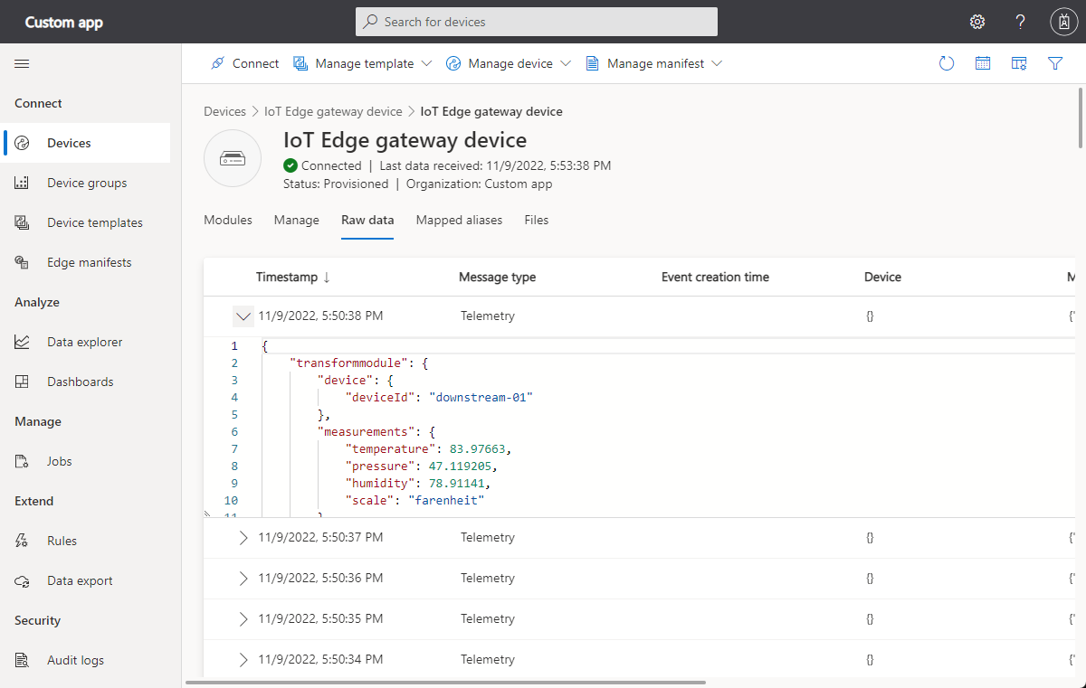 显示设备页上已转换的数据的屏幕截图。