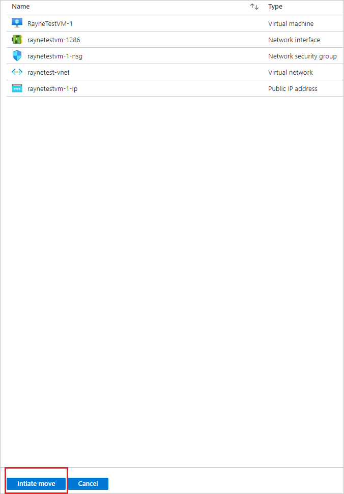 Screenshot displays select for the initiate move button.
