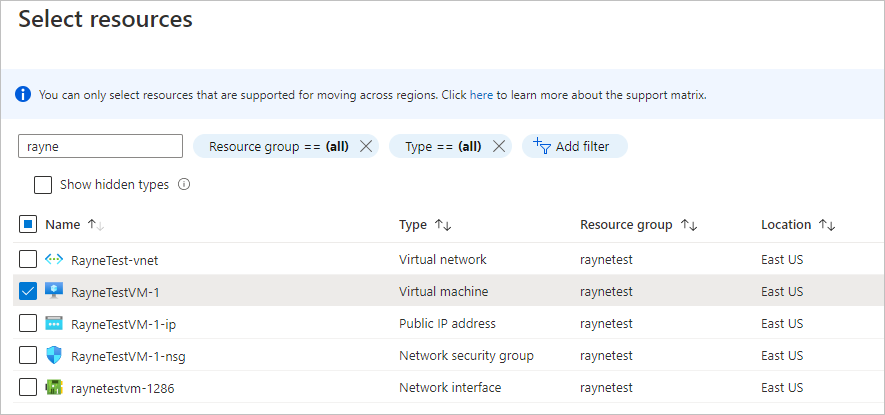Screenshot displays page to select VMs to move.