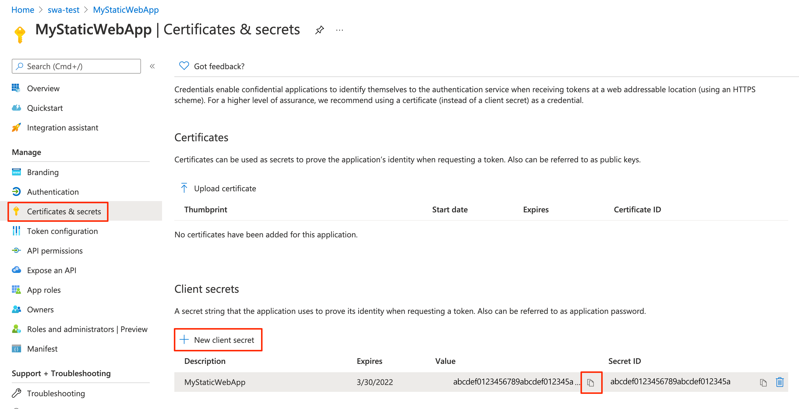 创建客户端机密