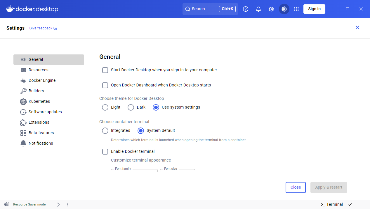 Docker Desktop 屏幕截图