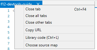 Debug file tab context menu