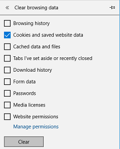 Clear browsing data from the Microsoft Edge Settings panel