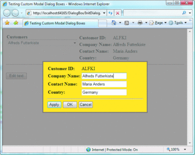 Figure 7 Modal Dialog Box with Data from Current Context