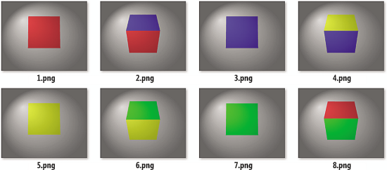 Eight Different Frames Simulating Rotation in the X Axis