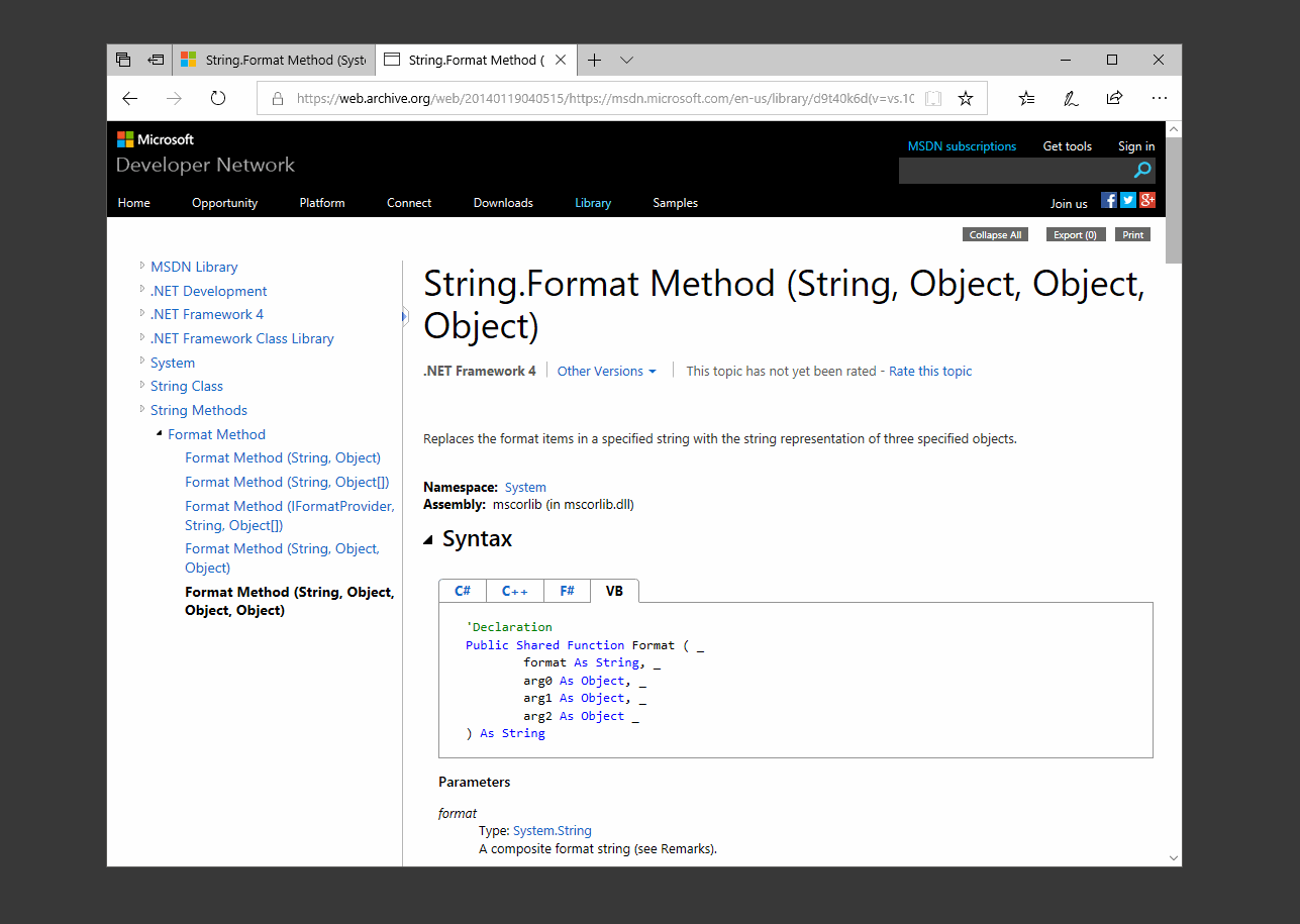 MSDN 与文档之间的示例比较