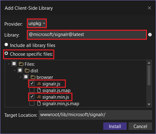 “添加 Client-Side 库”对话框 - 选择库。