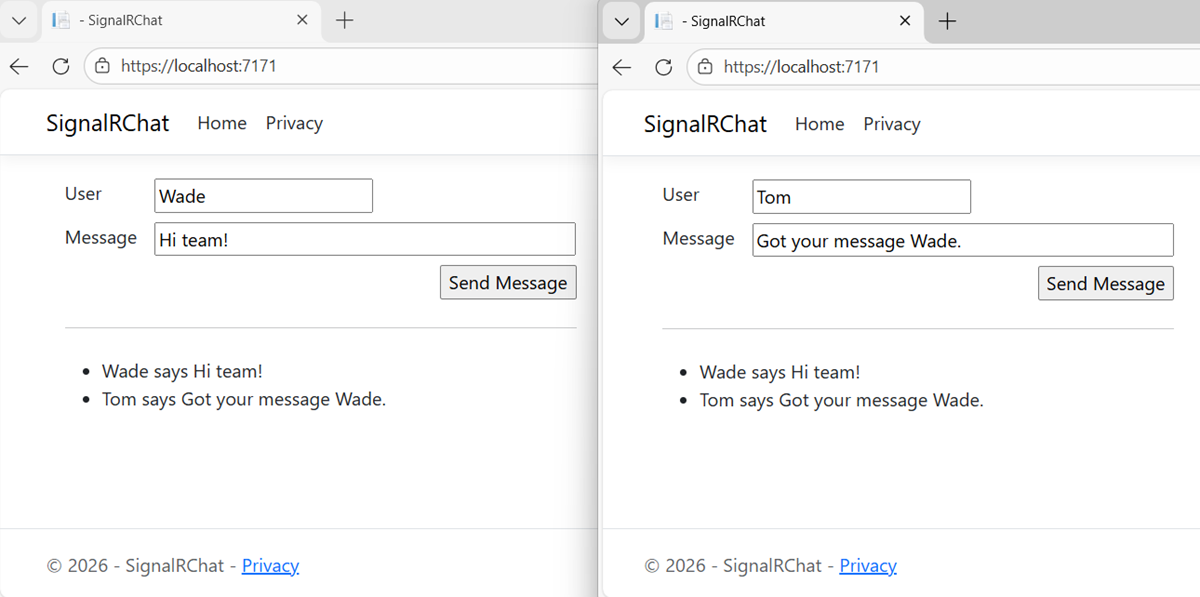 SignalR 示例应用。