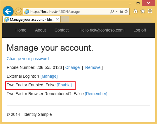 单击用户 ID 后的图像，显示双重身份验证启用链接