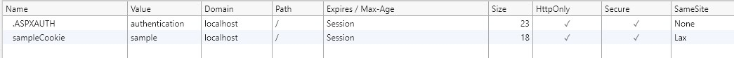 浏览器调试器 Cookie 列表