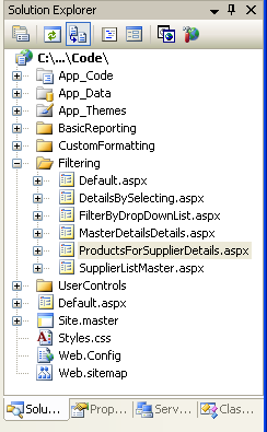 将SupplierListMaster.aspx页和ProductsForSupplierDetails.aspx页添加到筛选文件夹
