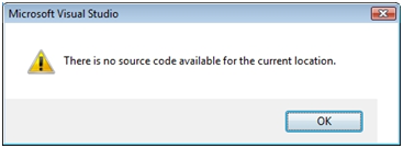 没有可用于调试的源代码时显示错误对话框。