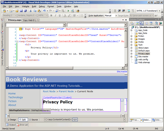 将新页面命名 <代码>Privacy.aspx</代码> 添加到网站的根文件夹