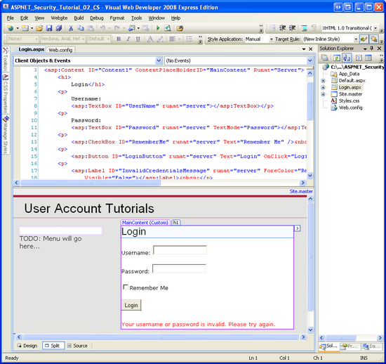 登录页包含两个文本框、一个 CheckBox、一个按钮和一个标签