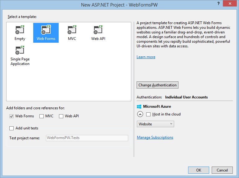 “新建 ASP.NET 项目”对话框