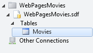 对 Movies 表打开树的 WebMatrix 数据库工作区