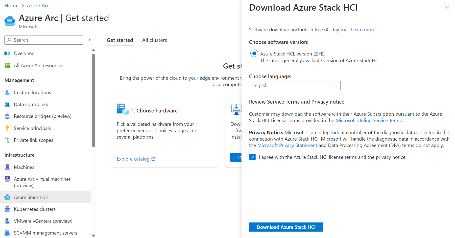 “下载 Azure Stack HCI”页的屏幕截图。