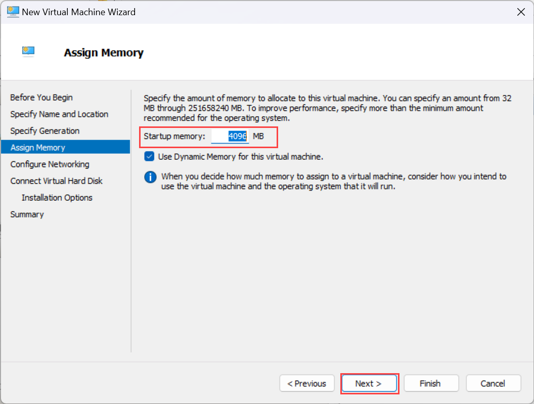 显示“分配内存”页的屏幕截图。