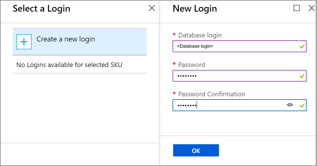 在 Azure Stack Hub 用户门户中创建新的数据库登录