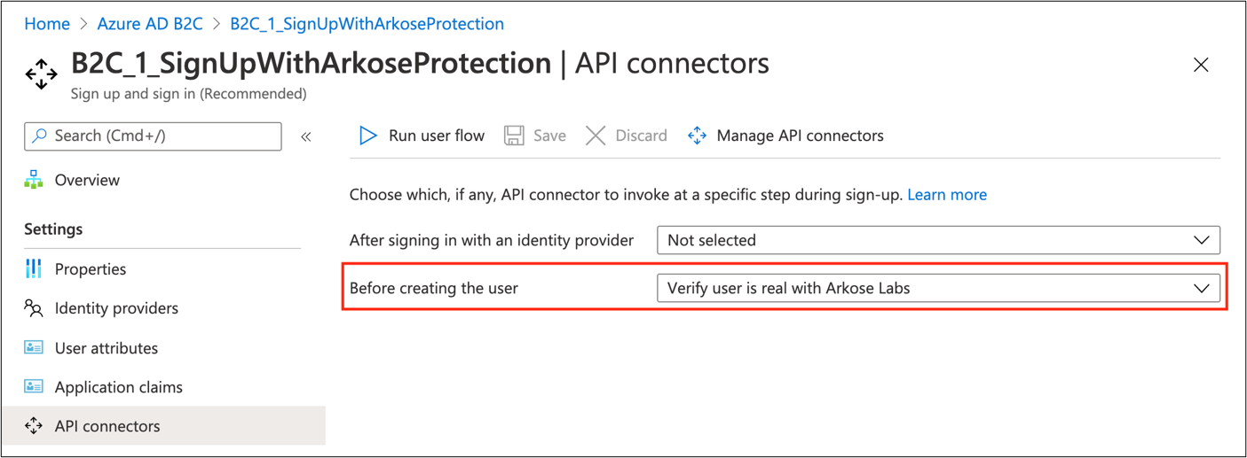 API 连接器下的“创建用户之前”条目的屏幕截图。