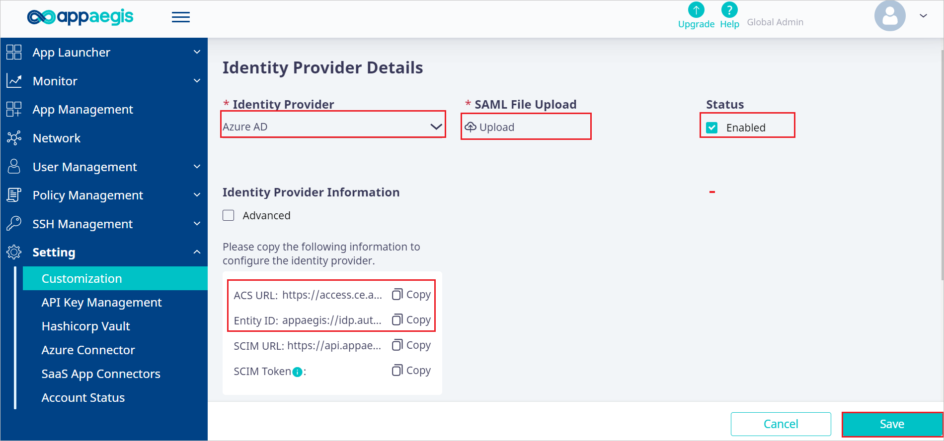 Screenshot shows the details of Identity Provider.