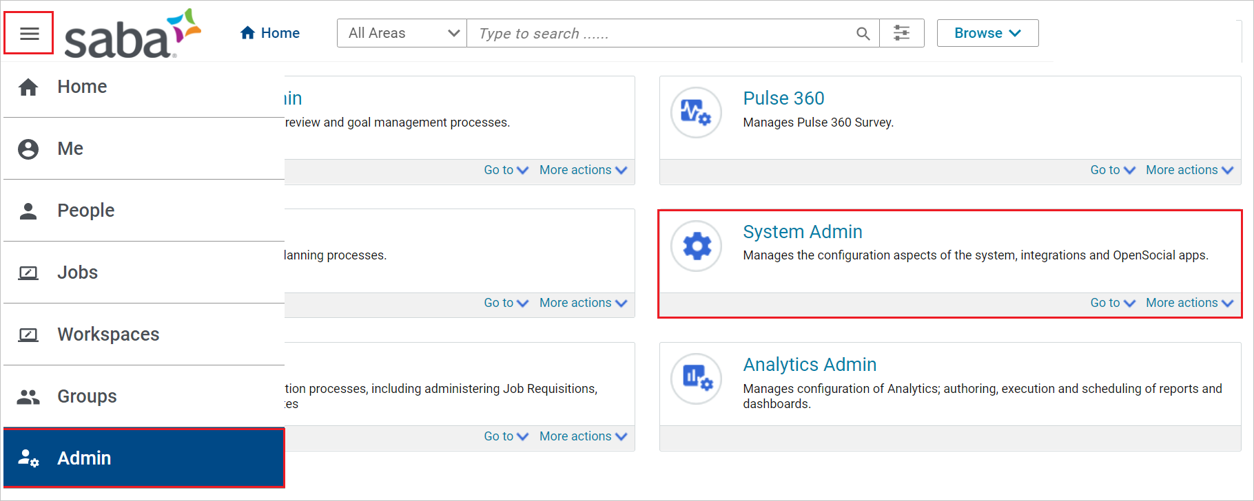 screenshot for system admin